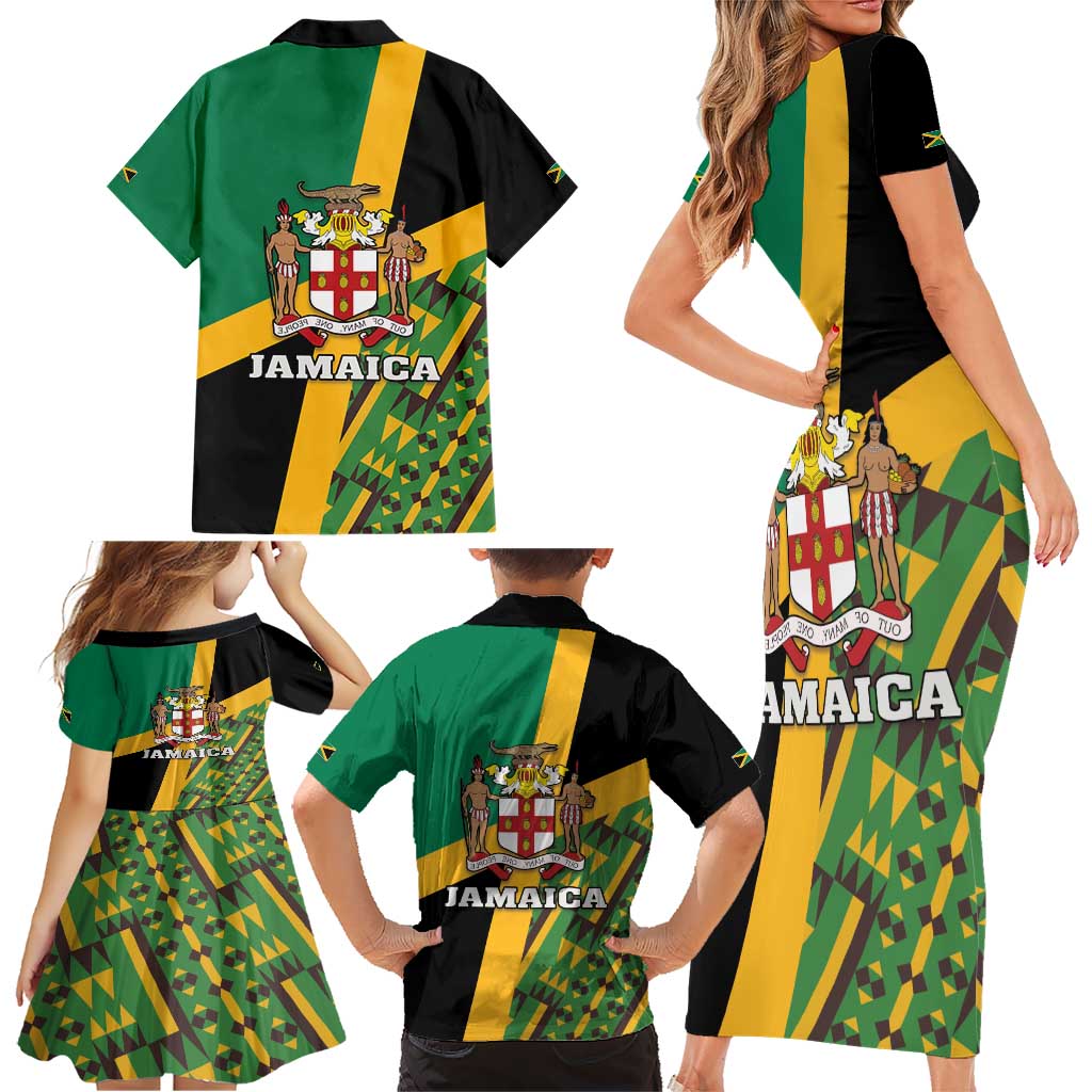 Jamaica Lion Rastafarian Family Matching Short Sleeve Bodycon Dress and Hawaiian Shirt With Kente Pattern - Wonder Print Shop