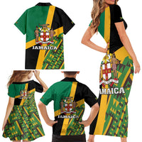 Jamaica Lion Rastafarian Family Matching Short Sleeve Bodycon Dress and Hawaiian Shirt With Kente Pattern - Wonder Print Shop
