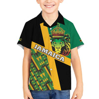 Jamaica Lion Rastafarian Family Matching Short Sleeve Bodycon Dress and Hawaiian Shirt With Kente Pattern - Wonder Print Shop
