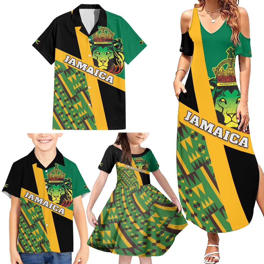 Jamaica Lion Rastafarian Family Matching Summer Maxi Dress and Hawaiian Shirt With Kente Pattern - Wonder Print Shop