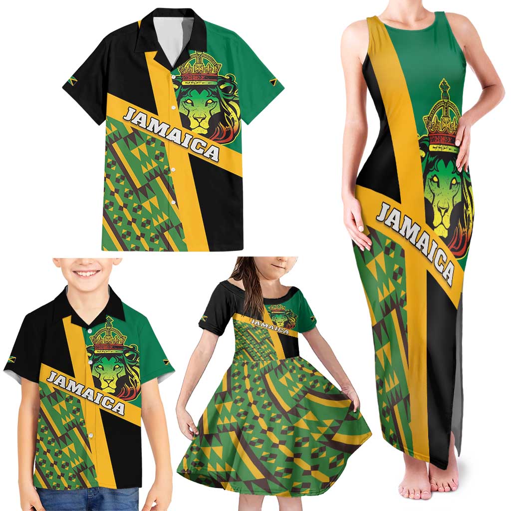 Jamaica Lion Rastafarian Family Matching Tank Maxi Dress and Hawaiian Shirt With Kente Pattern - Wonder Print Shop