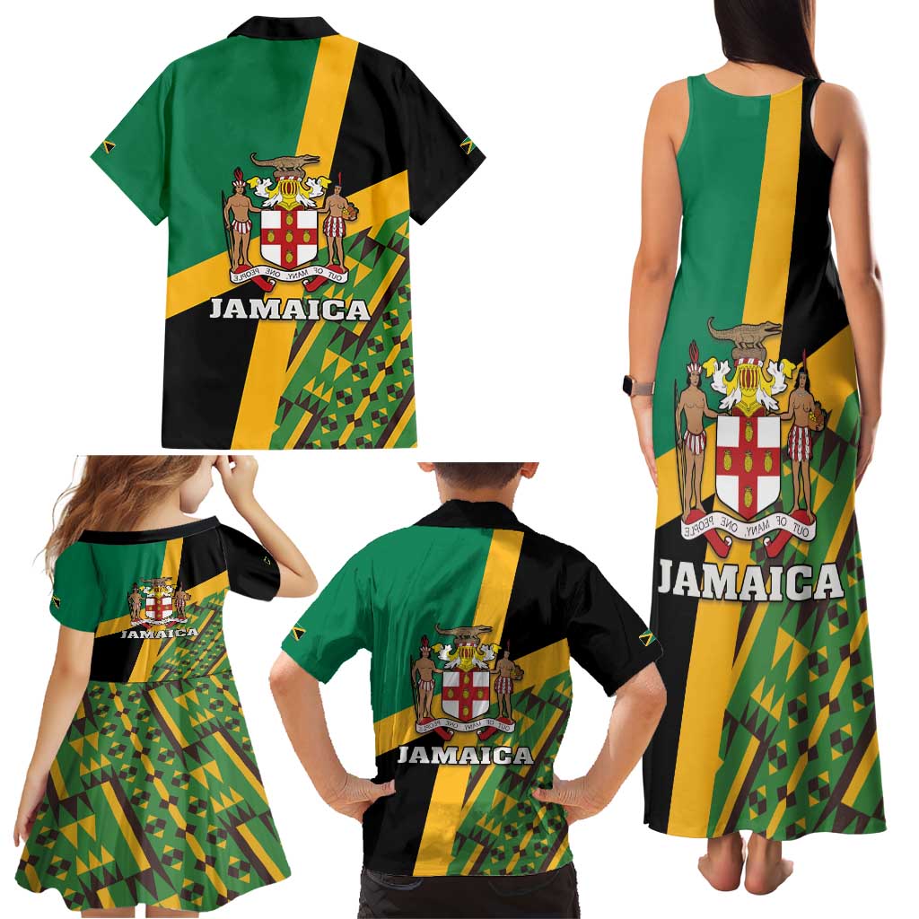 Jamaica Lion Rastafarian Family Matching Tank Maxi Dress and Hawaiian Shirt With Kente Pattern - Wonder Print Shop