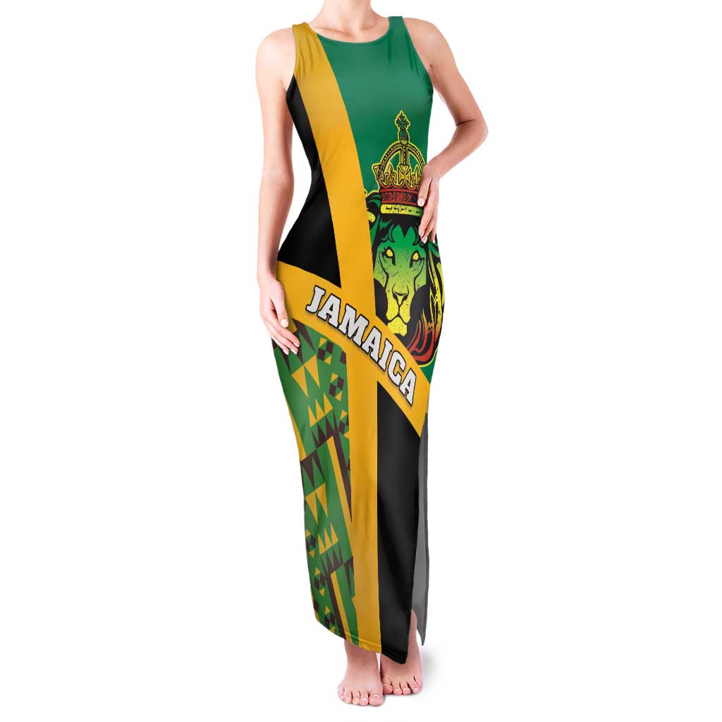 Jamaica Lion Rastafarian Family Matching Tank Maxi Dress and Hawaiian Shirt With Kente Pattern - Wonder Print Shop