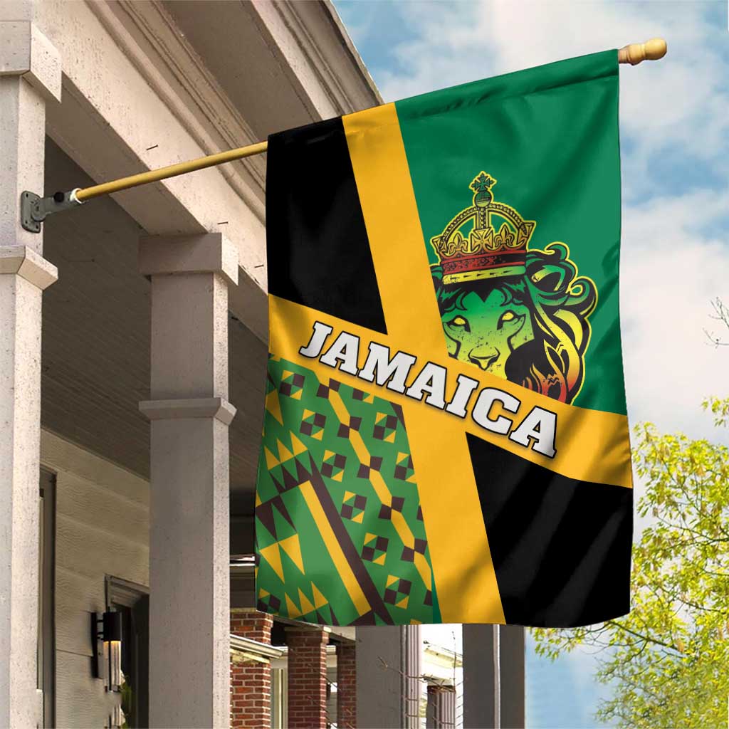 Jamaica Lion Rastafarian Garden Flag With Kente Pattern - Wonder Print Shop