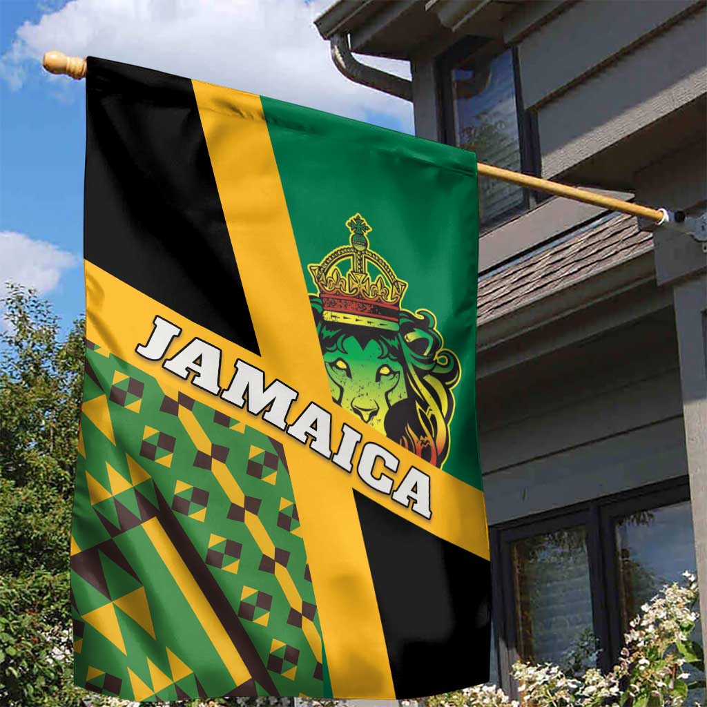 Jamaica Lion Rastafarian Garden Flag With Kente Pattern - Wonder Print Shop
