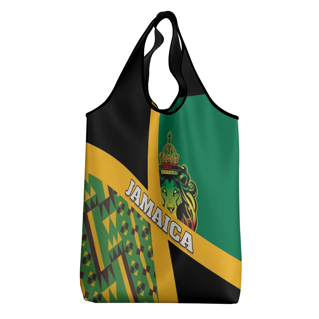 Jamaica Lion Rastafarian Grocery Bag With Kente Pattern