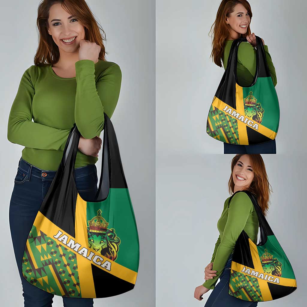 Jamaica Lion Rastafarian Grocery Bag With Kente Pattern