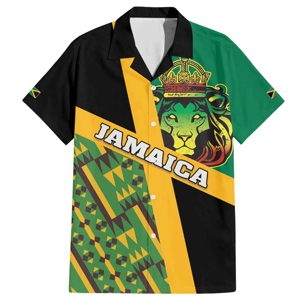 Jamaica Lion Rastafarian Hawaiian Shirt With Kente Pattern - Wonder Print Shop