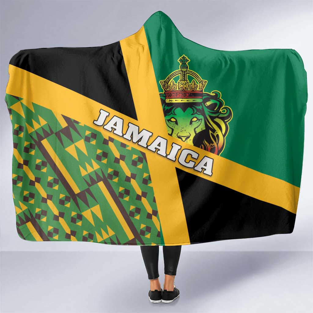 Jamaica Lion Rastafarian Hooded Blanket With Kente Pattern