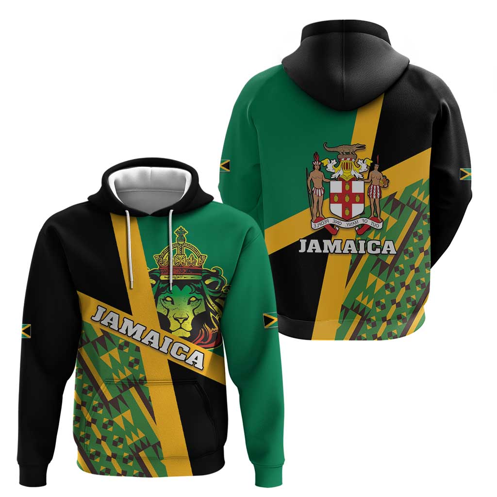 Jamaica Lion Rastafarian Hoodie With Kente Pattern - Wonder Print Shop