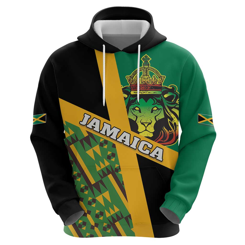 Jamaica Lion Rastafarian Hoodie With Kente Pattern - Wonder Print Shop
