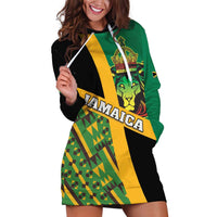 Jamaica Lion Rastafarian Hoodie Dress With Kente Pattern - Wonder Print Shop