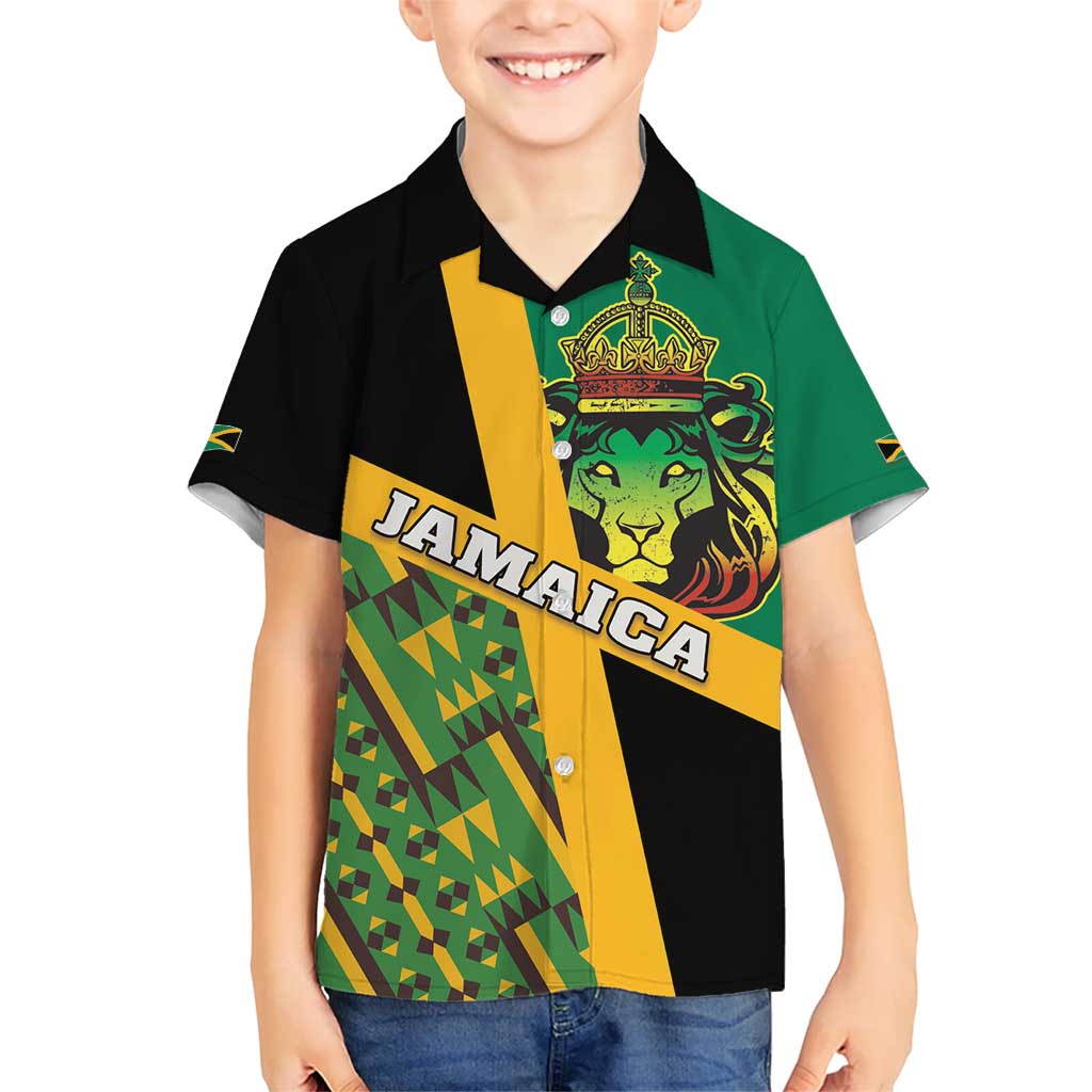 Jamaica Lion Rastafarian Kid Hawaiian Shirt With Kente Pattern - Wonder Print Shop