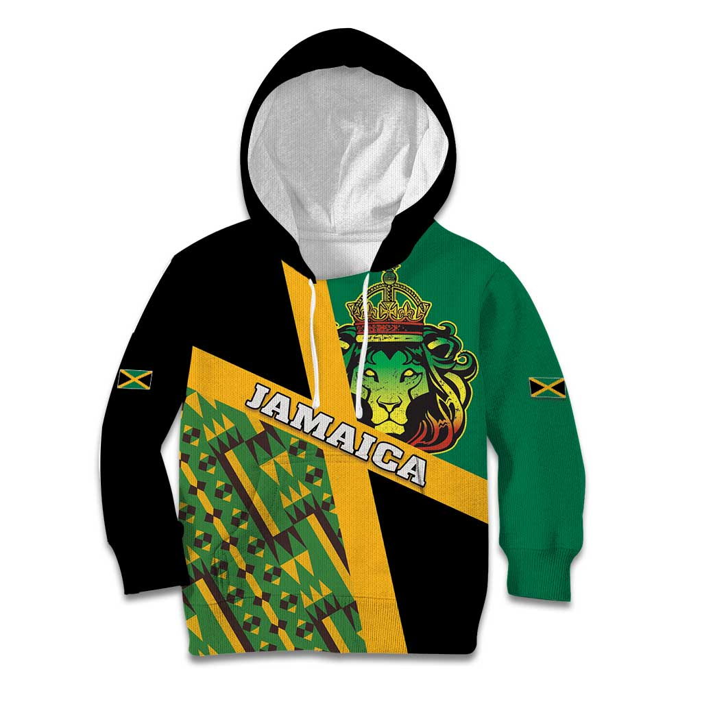 Jamaica Lion Rastafarian Kid Hoodie With Kente Pattern - Wonder Print Shop