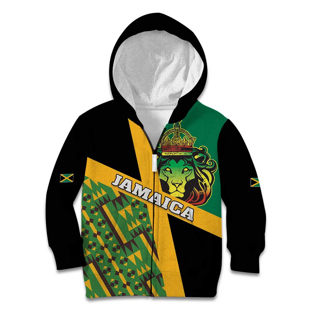 Jamaica Lion Rastafarian Kid Hoodie With Kente Pattern - Wonder Print Shop