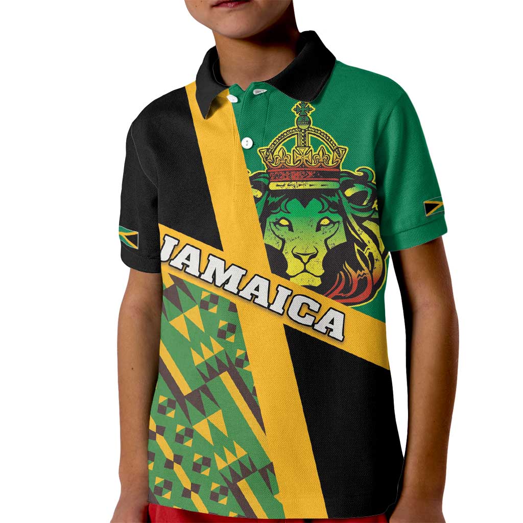 Jamaica Lion Rastafarian Kid Polo Shirt With Kente Pattern - Wonder Print Shop