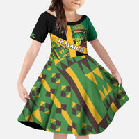 Jamaica Lion Rastafarian Kid Short Sleeve Dress With Kente Pattern - Wonder Print Shop