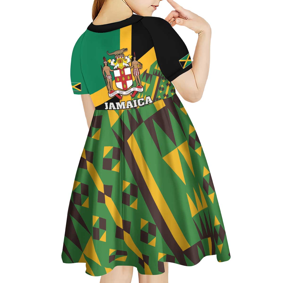 Jamaica Lion Rastafarian Kid Short Sleeve Dress With Kente Pattern - Wonder Print Shop