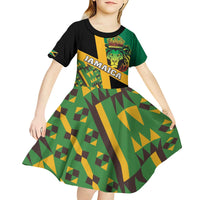 Jamaica Lion Rastafarian Kid Short Sleeve Dress With Kente Pattern - Wonder Print Shop