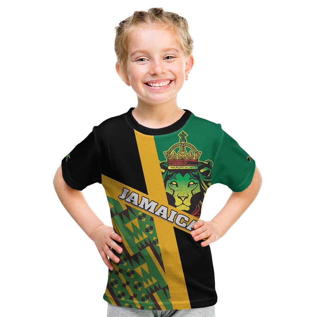 Jamaica Lion Rastafarian Kid T Shirt With Kente Pattern - Wonder Print Shop