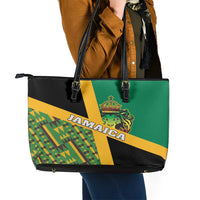 Jamaica Lion Rastafarian Leather Tote Bag With Kente Pattern - Wonder Print Shop