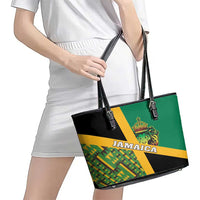 Jamaica Lion Rastafarian Leather Tote Bag With Kente Pattern - Wonder Print Shop