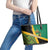 Jamaica Lion Rastafarian Leather Tote Bag With Kente Pattern - Wonder Print Shop