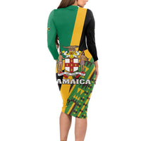 Jamaica Lion Rastafarian Long Sleeve Bodycon Dress With Kente Pattern - Wonder Print Shop