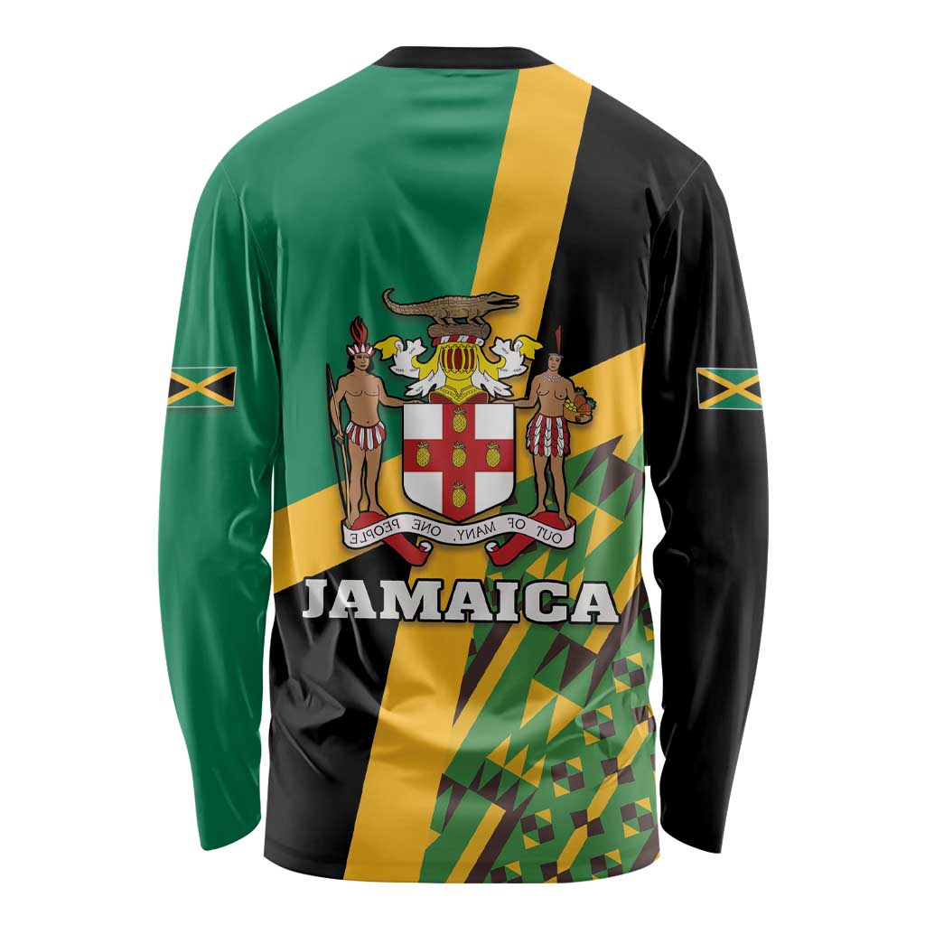 Jamaica Lion Rastafarian Long Sleeve Shirt With Kente Pattern - Wonder Print Shop
