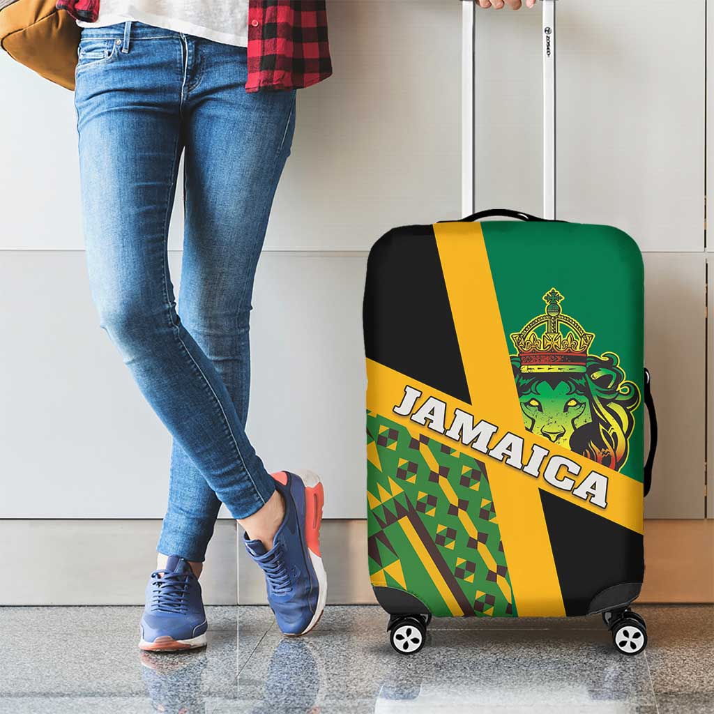 Jamaica Lion Rastafarian Luggage Cover With Kente Pattern - Wonder Print Shop