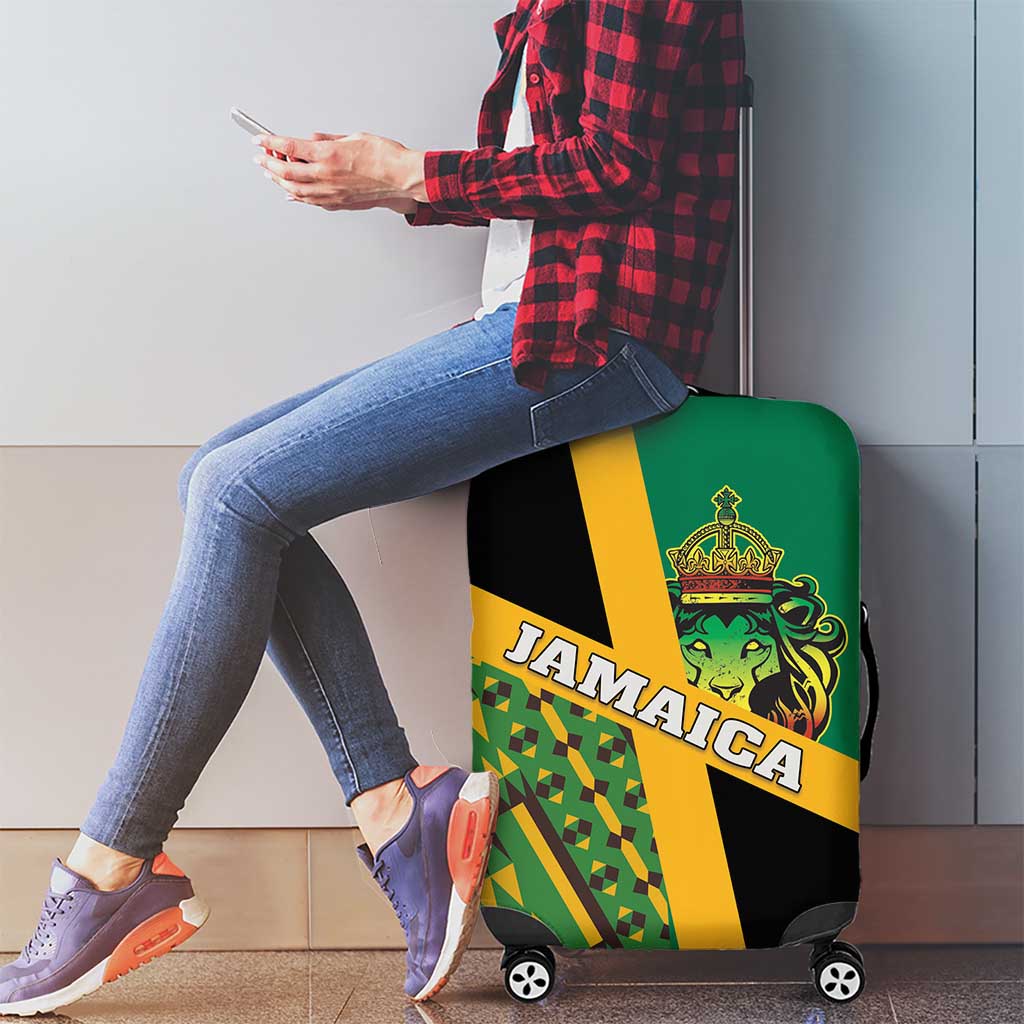 Jamaica Lion Rastafarian Luggage Cover With Kente Pattern - Wonder Print Shop