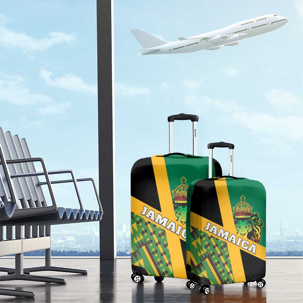 Jamaica Lion Rastafarian Luggage Cover With Kente Pattern - Wonder Print Shop