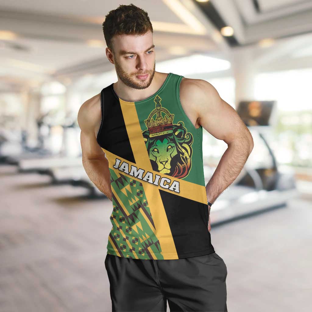 Jamaica Lion Rastafarian Men Tank Top With Kente Pattern - Wonder Print Shop
