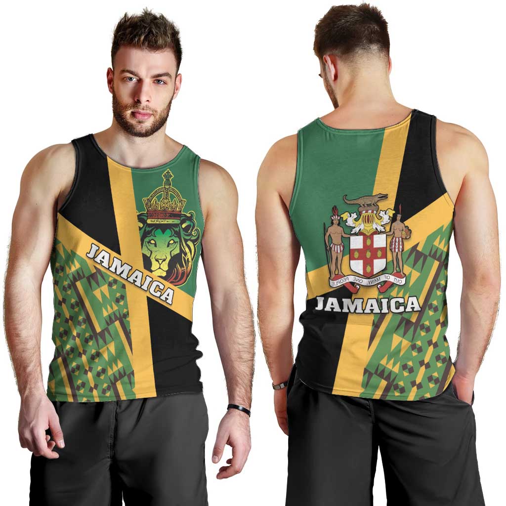 Jamaica Lion Rastafarian Men Tank Top With Kente Pattern - Wonder Print Shop