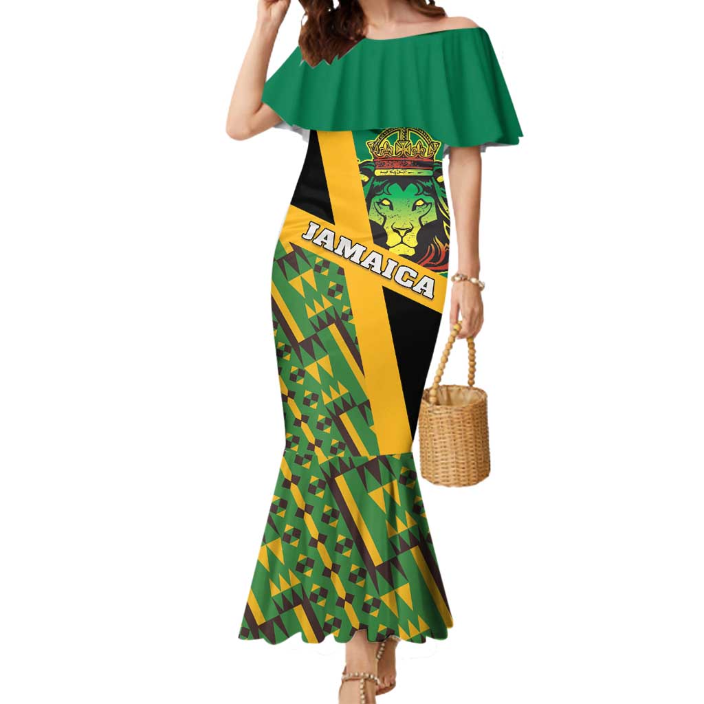 Jamaica Lion Rastafarian Mermaid Dress With Kente Pattern - Wonder Print Shop
