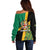 Jamaica Lion Rastafarian Off Shoulder Sweater With Kente Pattern - Wonder Print Shop
