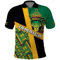 Jamaica Lion Rastafarian Polo Shirt With Kente Pattern - Wonder Print Shop
