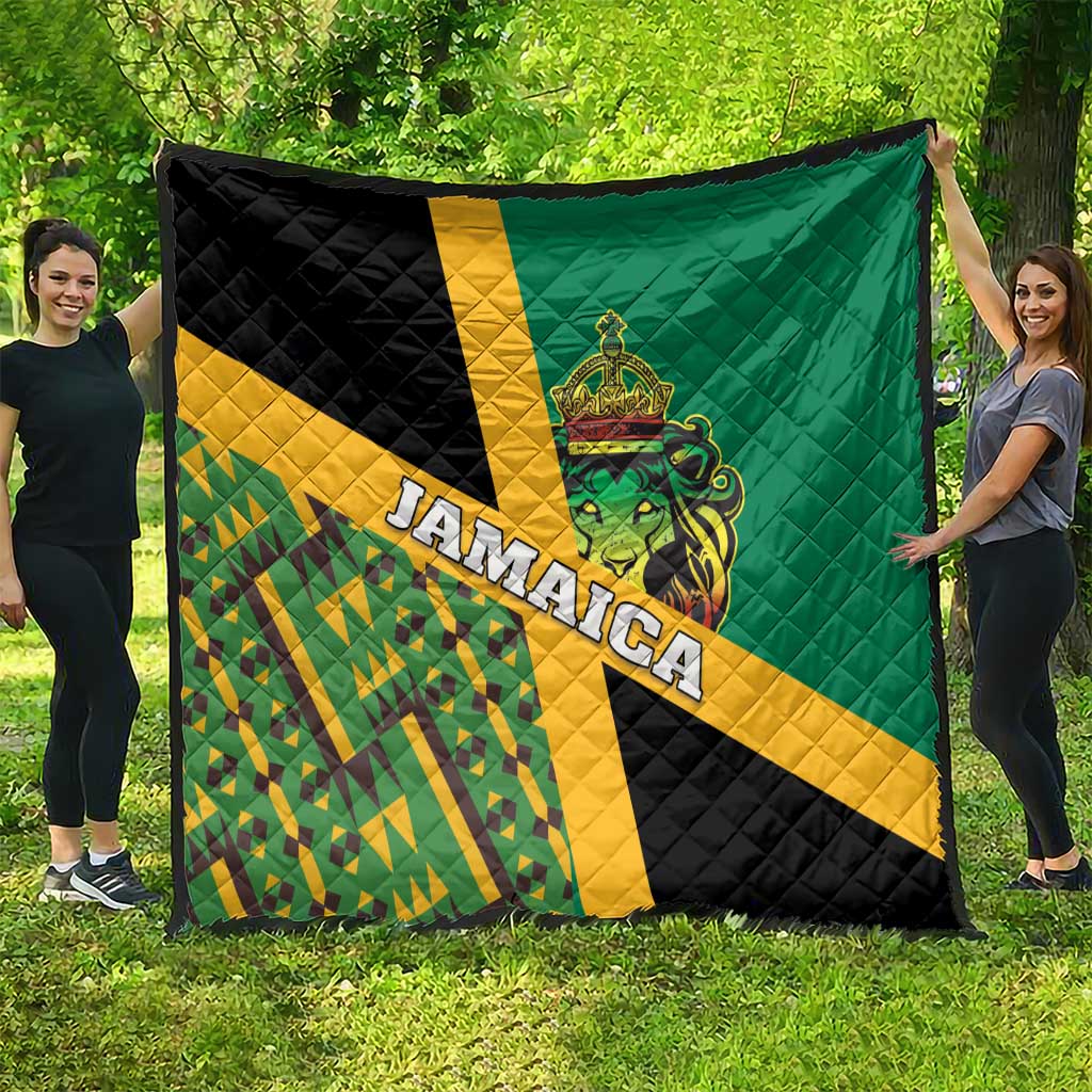 Jamaica Lion Rastafarian Quilt With Kente Pattern - Wonder Print Shop