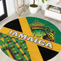 Jamaica Lion Rastafarian Round Carpet With Kente Pattern