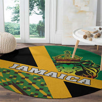 Jamaica Lion Rastafarian Round Carpet With Kente Pattern