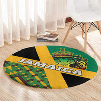 Jamaica Lion Rastafarian Round Carpet With Kente Pattern