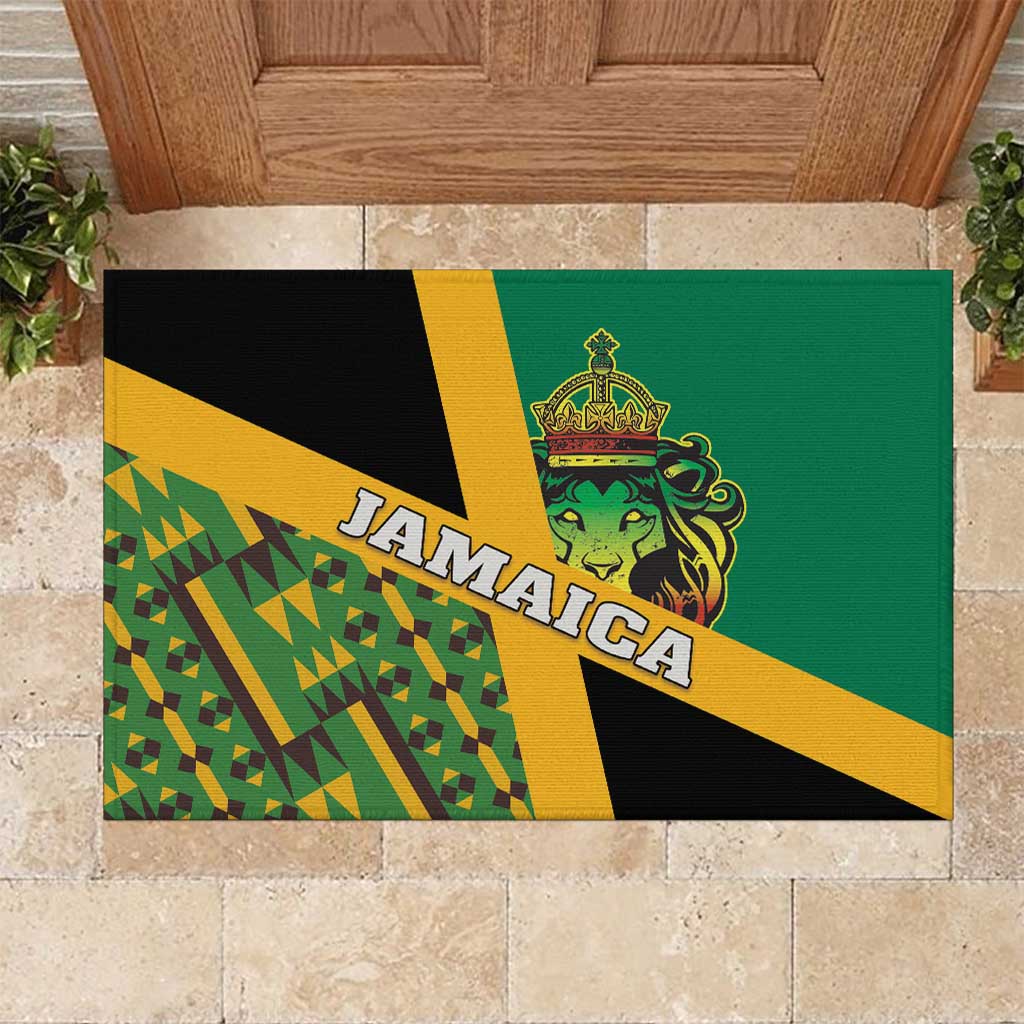 Jamaica Lion Rastafarian Rubber Doormat With Kente Pattern - Wonder Print Shop