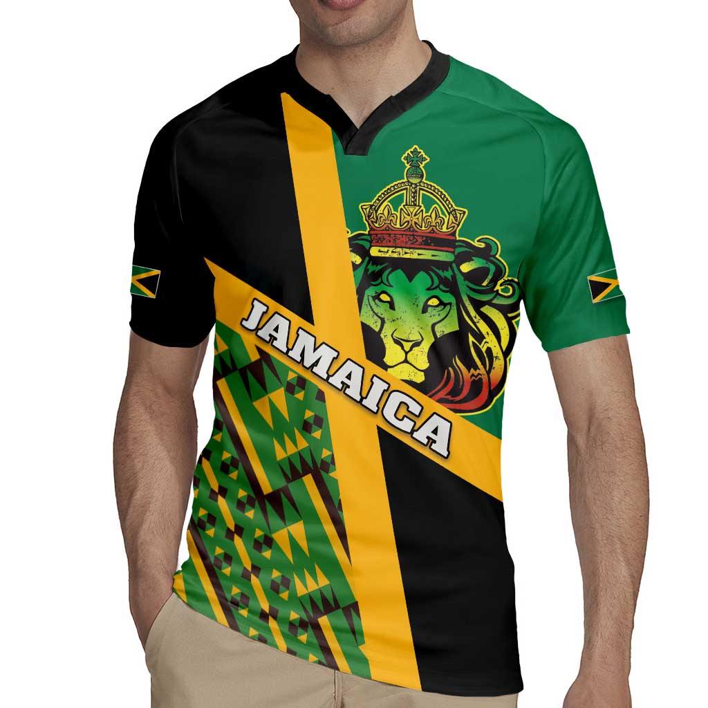 Jamaica Lion Rastafarian Rugby Jersey With Kente Pattern - Wonder Print Shop