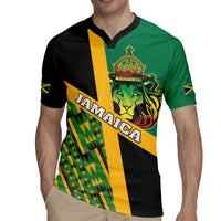 Jamaica Lion Rastafarian Rugby Jersey With Kente Pattern - Wonder Print Shop