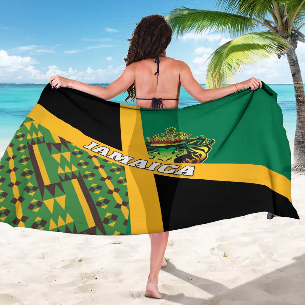 Jamaica Lion Rastafarian Sarong With Kente Pattern - Wonder Print Shop