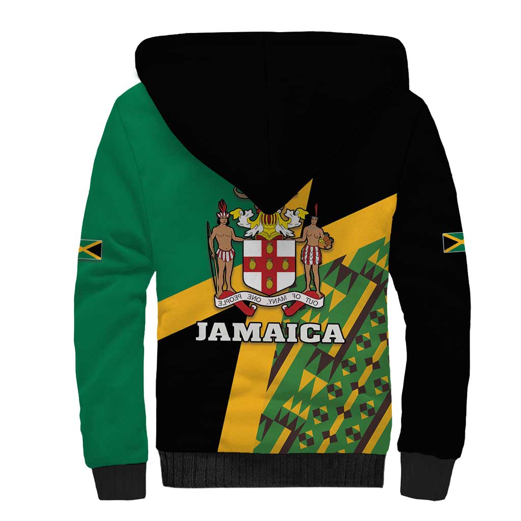 Jamaica Lion Rastafarian Sherpa Hoodie With Kente Pattern - Wonder Print Shop