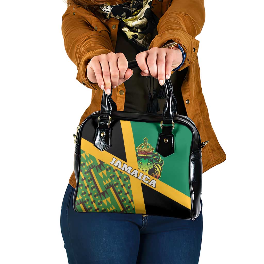 Jamaica Lion Rastafarian Shoulder Handbag With Kente Pattern