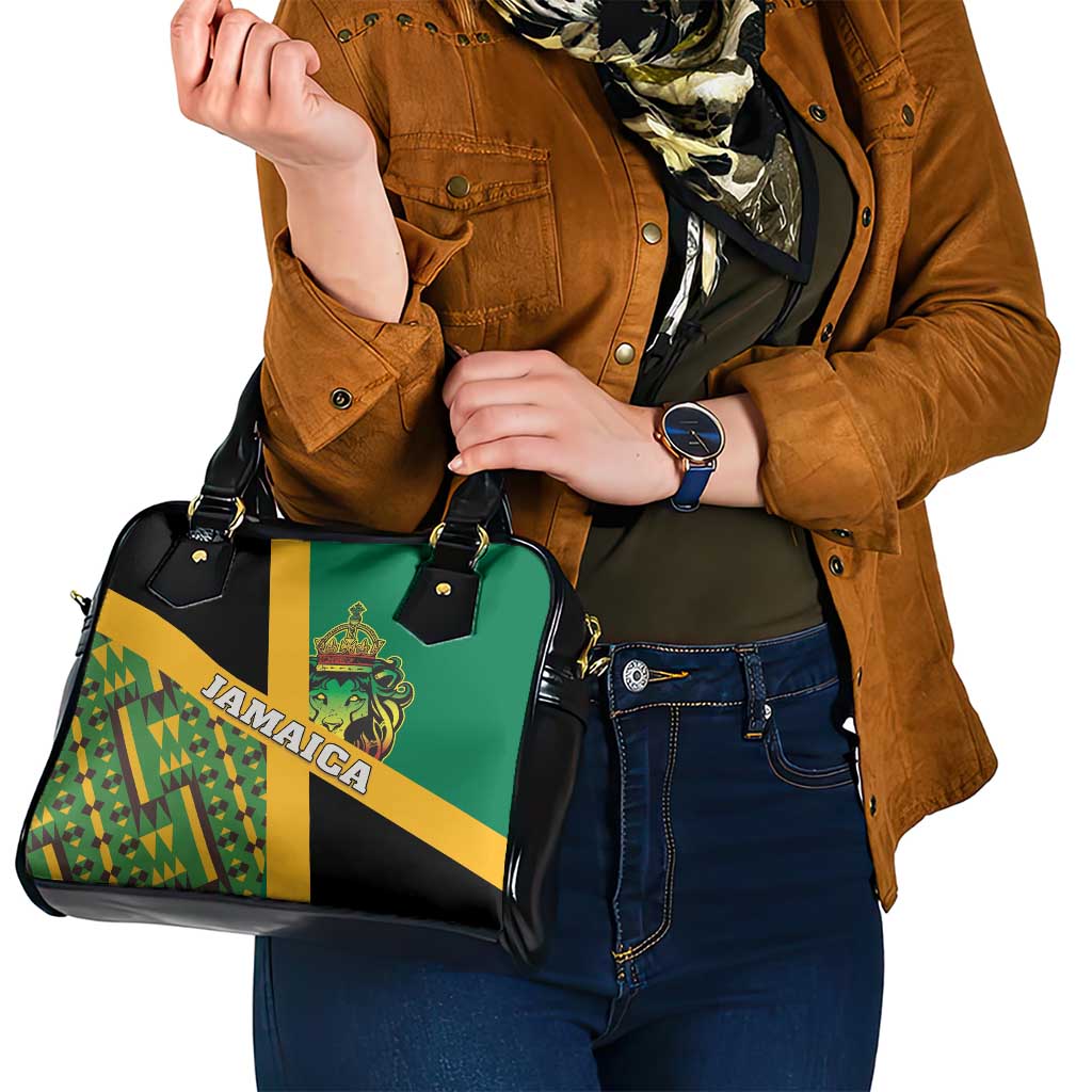 Jamaica Lion Rastafarian Shoulder Handbag With Kente Pattern