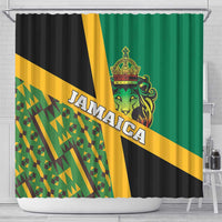 Jamaica Lion Rastafarian Shower Curtain With Kente Pattern
