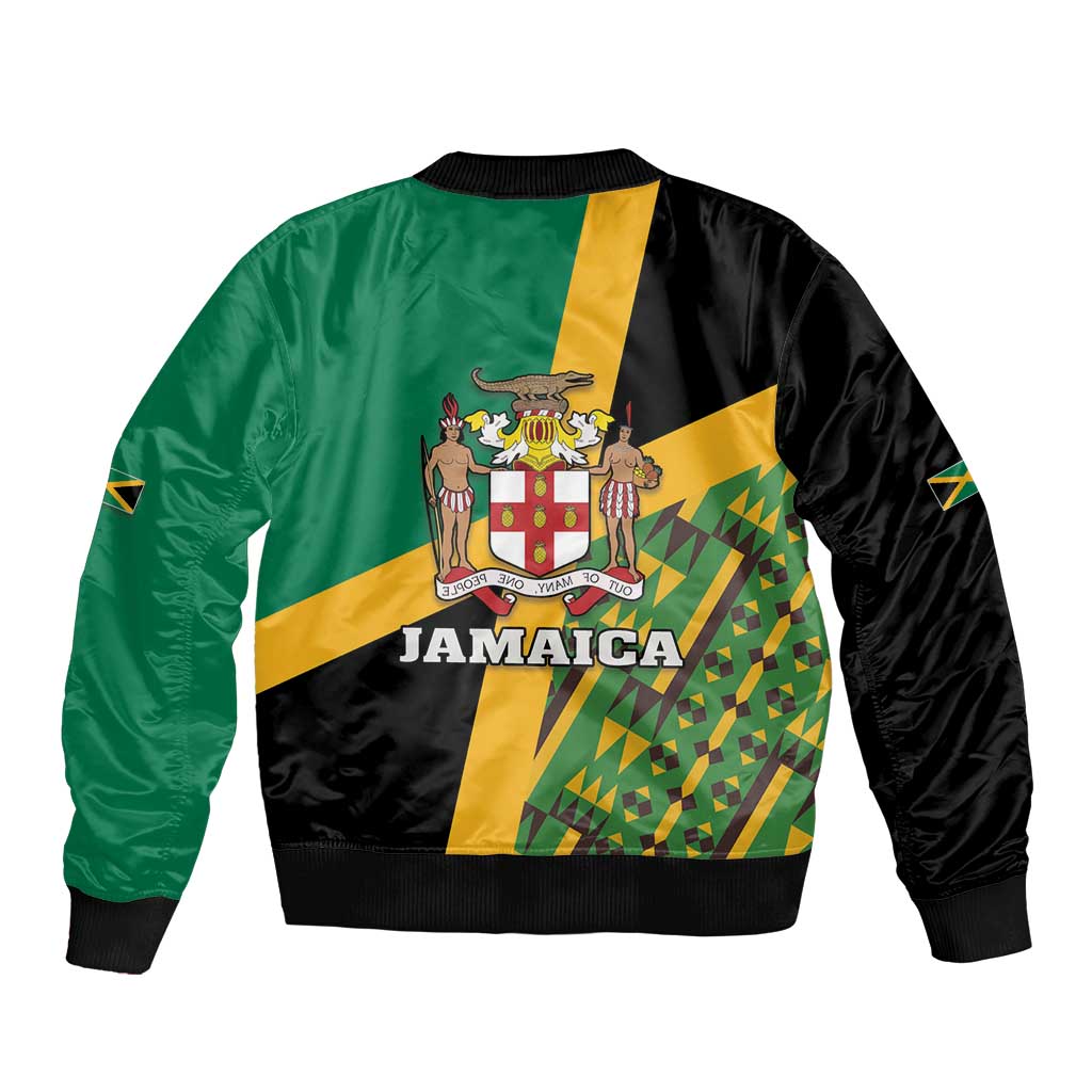 Jamaica Lion Rastafarian Sleeve Zip Bomber Jacket With Kente Pattern - Wonder Print Shop